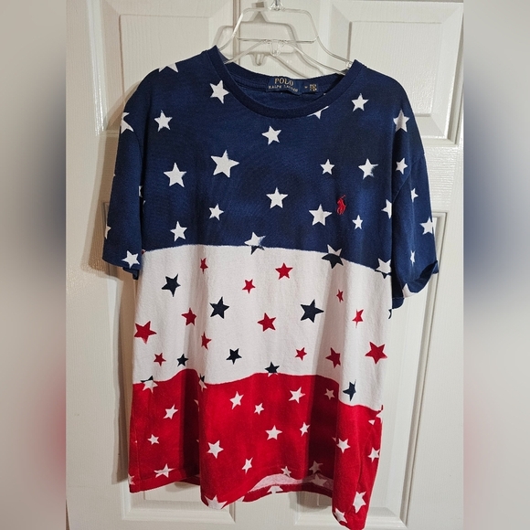 Polo Ralph Lauren USA Stars Tee M Flag Shirt Red White Blue Rare Patriotic Y2K - Picture 2 of 6